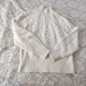 BANANA REPUBLIC women White Turtleneck Couronne Sweater Small Cotton Wool Blend